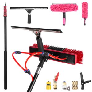 30ft Long Reach Solar Panel Cleaning Brush Kit, Telescopic Water Fed Pole, Squeegee & 2 Dusting Brushes for Window Outdoor Roof Cleaner Kit