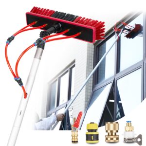 40 FT Adjustable Window Cleaning Pole Kit with 20M Hose & 180 Rotating BrushHead, White & Black Nylon Bristles, Aluminum Handle, Caravan, Solar Panel, Deck Cleaner