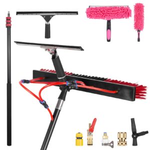 18FT Solar Panel Cleaning Brush & Squeegee Kit, Proffesional Window Washing Tool, 22in Wide Brush & 2 Dusting Brush, Water Fed Pole, Extendable Telescopic Pole for Roof Mounted Solar Panels