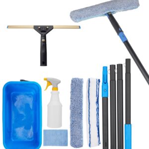 Window Cleaning Kit with Storage Bucket, Window Squeegee with 4.13ft Extension Pole, Scrubber, Spray Bottle,Duster Cloth, Squeegee with Rotating Head, Professional Window Cleaning Tools