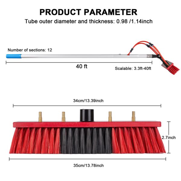 40FT Aluminum Window Cleaning Pole 20M Hose Rotating Brush - Image 7