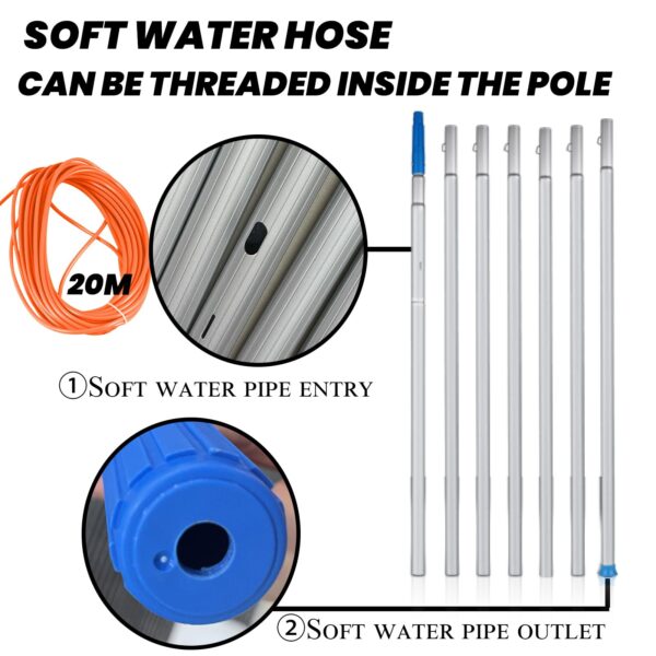 40FT Aluminum Window Cleaning Pole 20M Hose Rotating Brush - Image 6